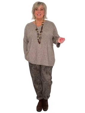Isabella Plus Size Animal Print Comfy & Stretchy Ankle Grazer Trousers