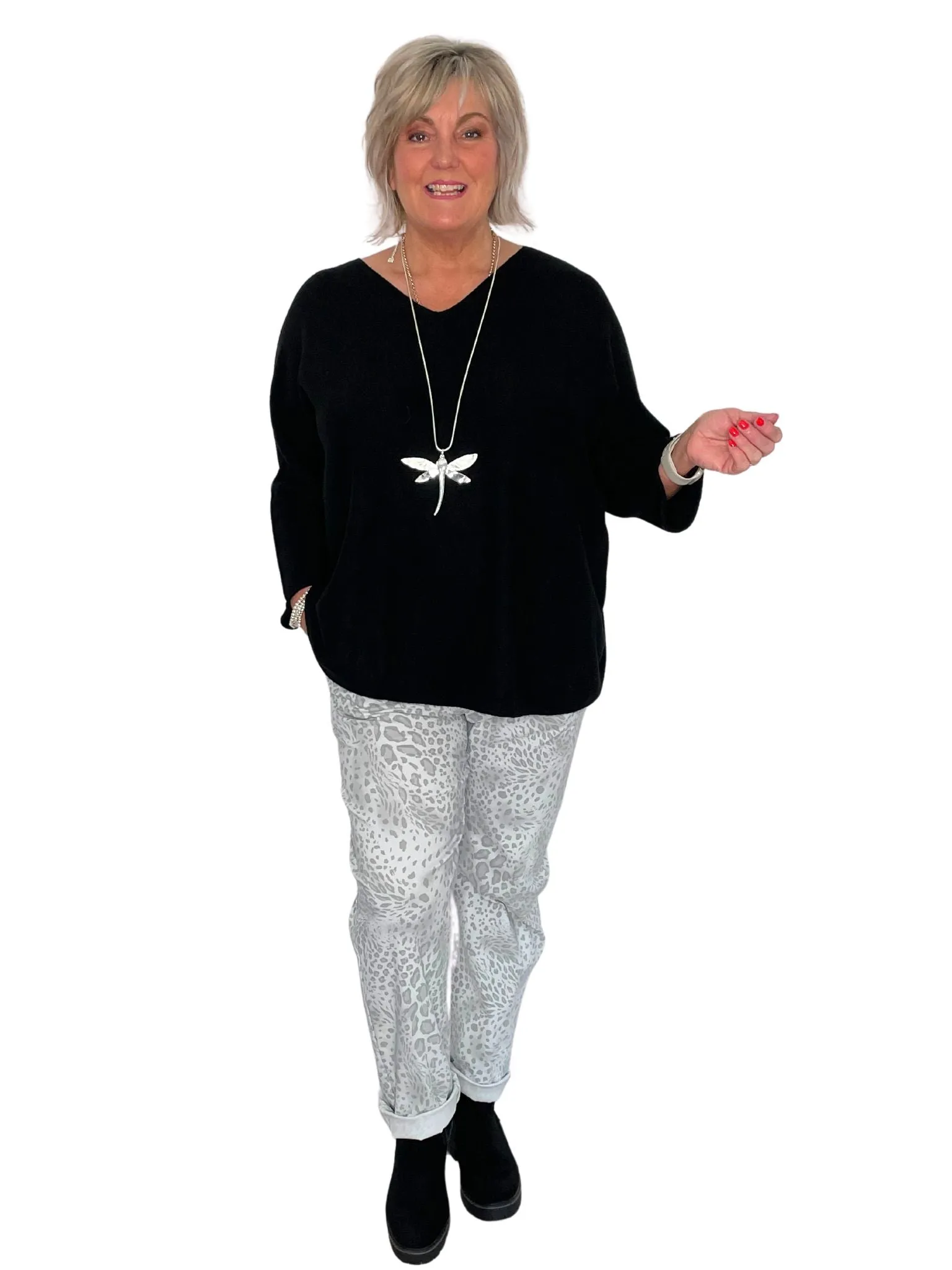 Isabella Plus Size Animal Print Comfy & Stretchy Ankle Grazer Trousers