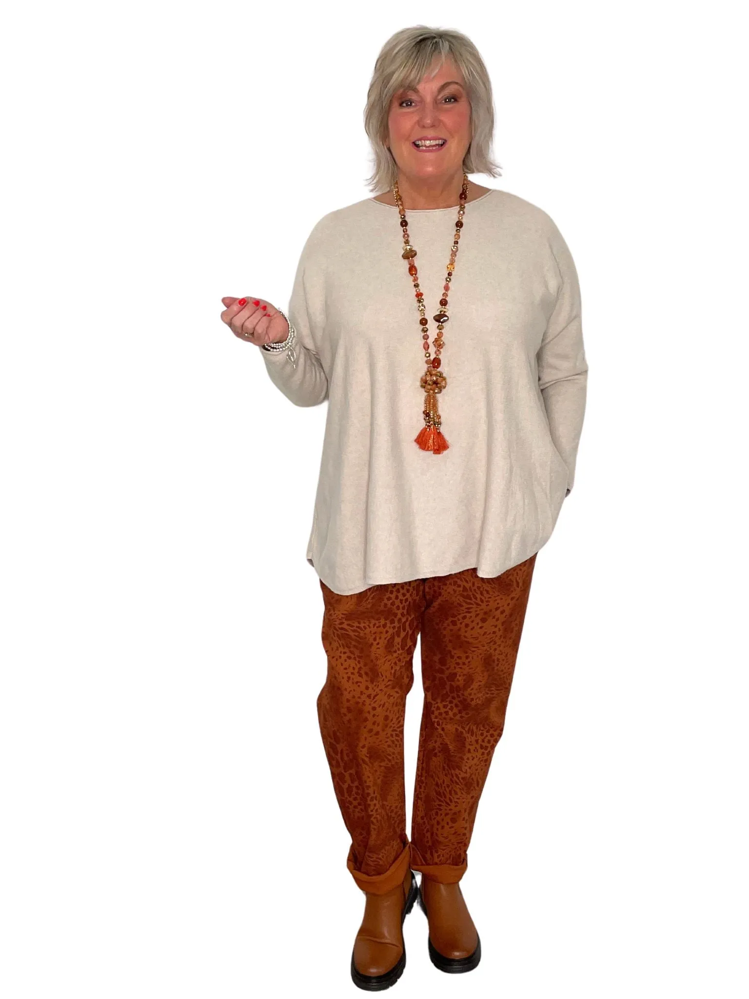Isabella Plus Size Animal Print Comfy & Stretchy Ankle Grazer Trousers