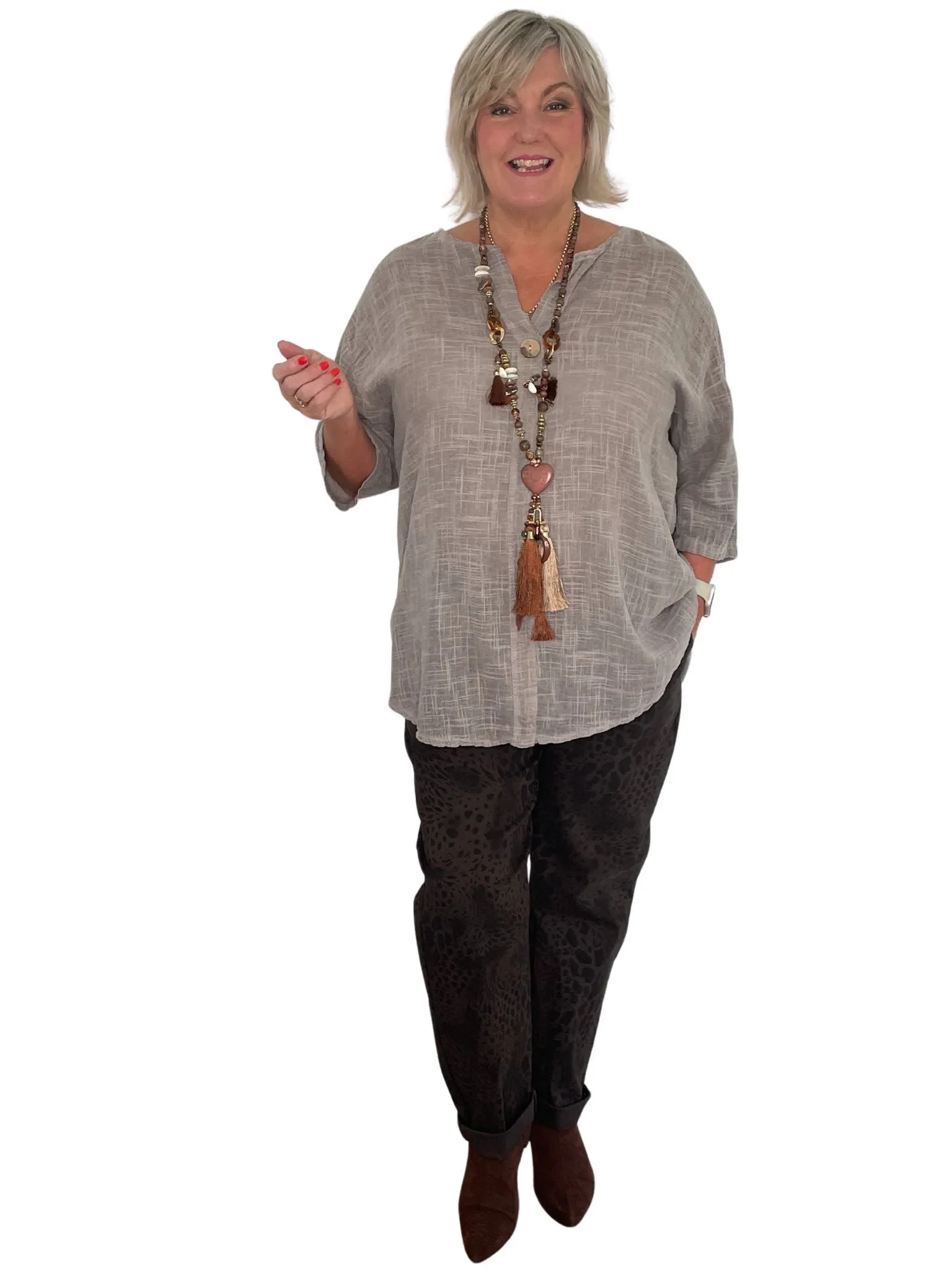 Isabella Plus Size Animal Print Comfy & Stretchy Ankle Grazer Trousers