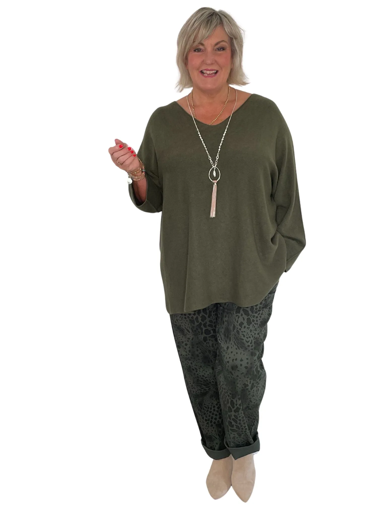 Isabella Plus Size Animal Print Comfy & Stretchy Ankle Grazer Trousers