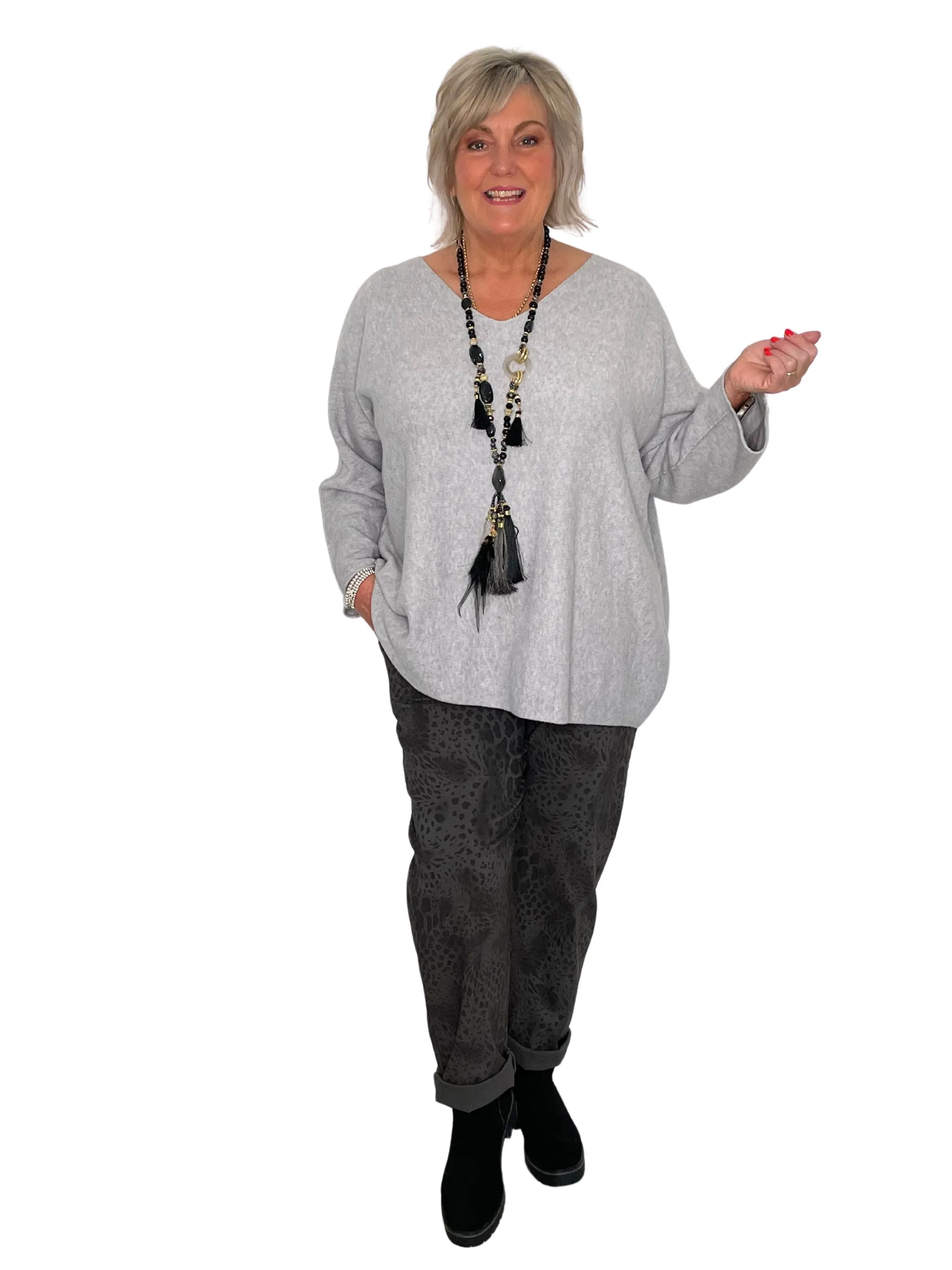 Isabella Plus Size Animal Print Comfy & Stretchy Ankle Grazer Trousers