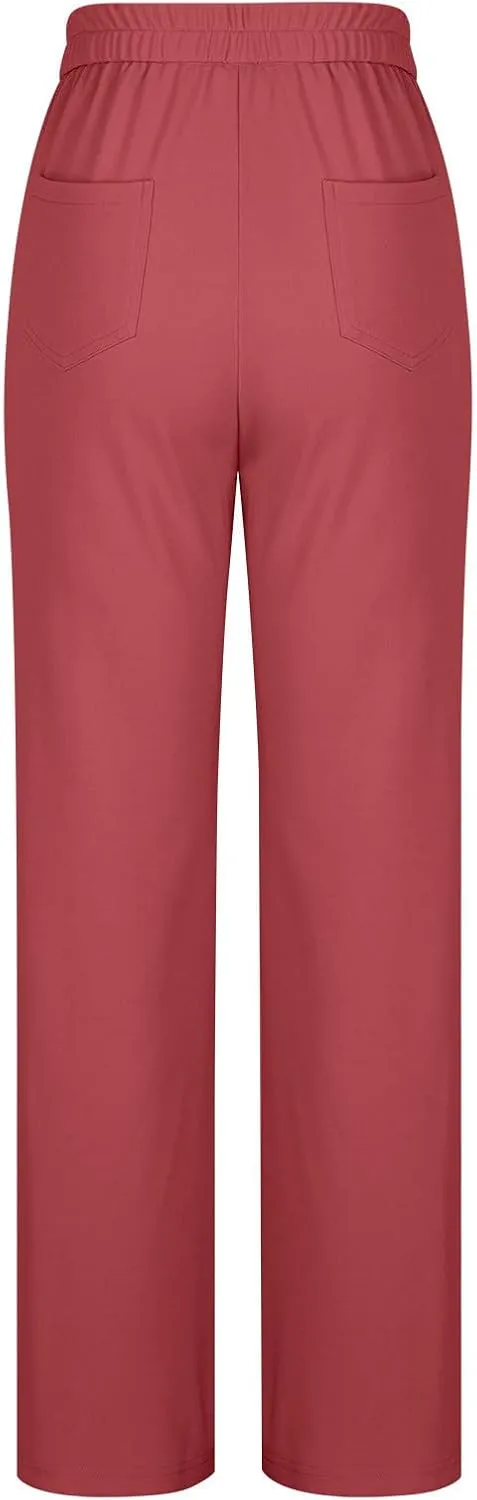 JOAU Womens 2024 Summer High Waisted Straight Leg Pants Fashion Button Decorated Casual Stretchy Trousers with Front Pockets