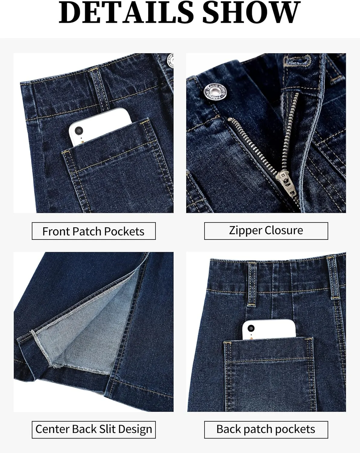 Long Denim Skirt for Women Stretch Maxi Skirt with Back Slit High Waisted Pencil Jean Skirt with Pockets Casual
