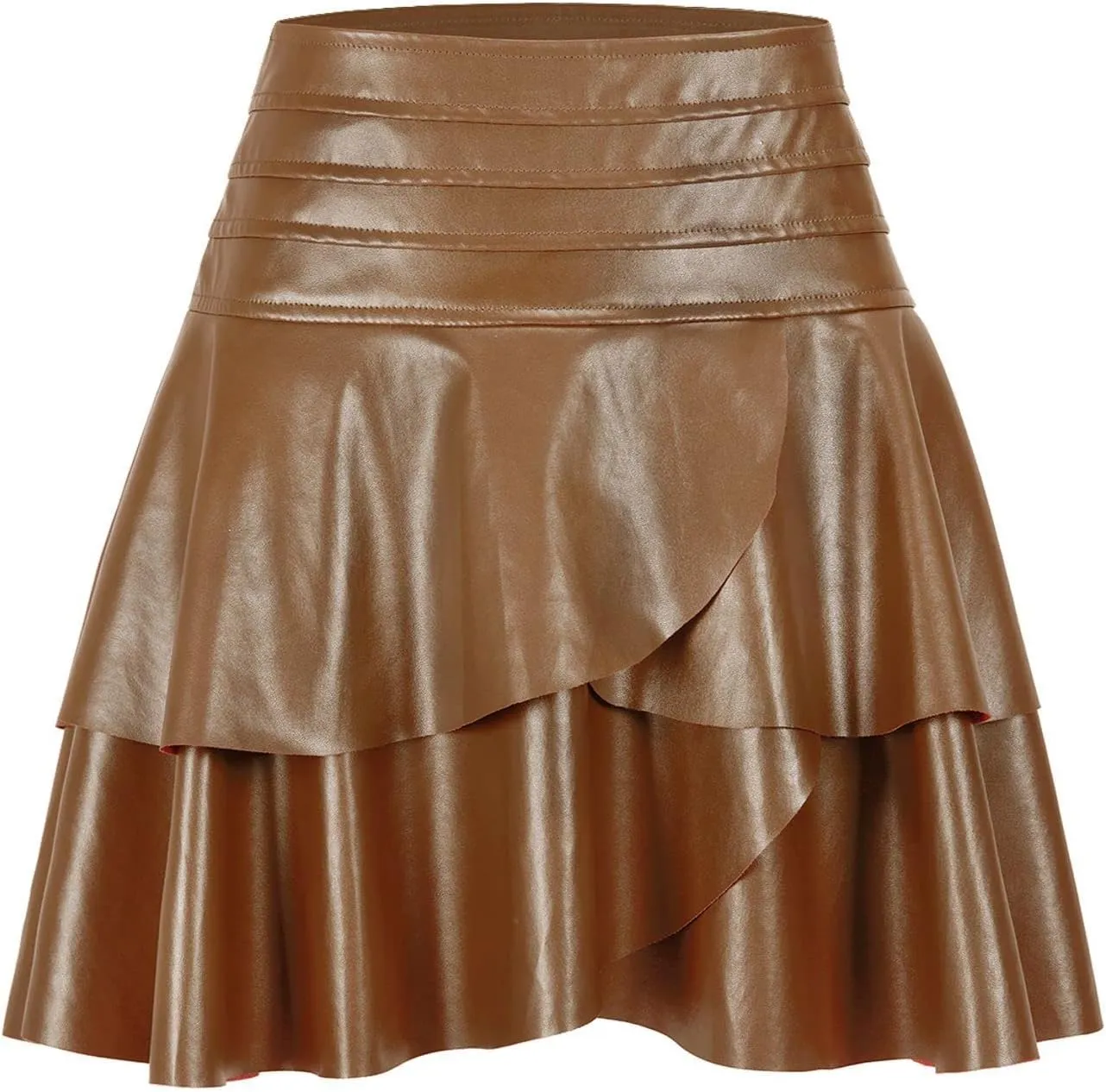 Lu's Chic Women's Faux Leather Skirt Mini PU Skirts Pleated High Wiated A Line Ruffle Casual Summer Party Fashion