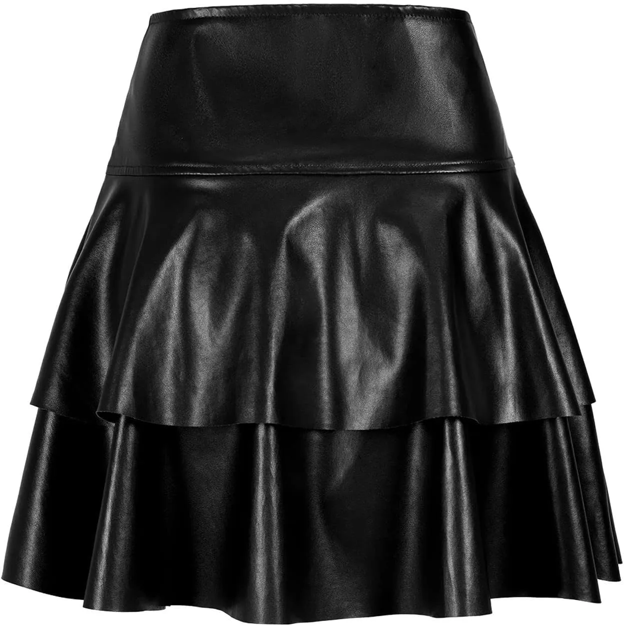 Lu's Chic Women's Faux Leather Skirt Mini PU Skirts Pleated High Wiated A Line Ruffle Casual Summer Party Fashion