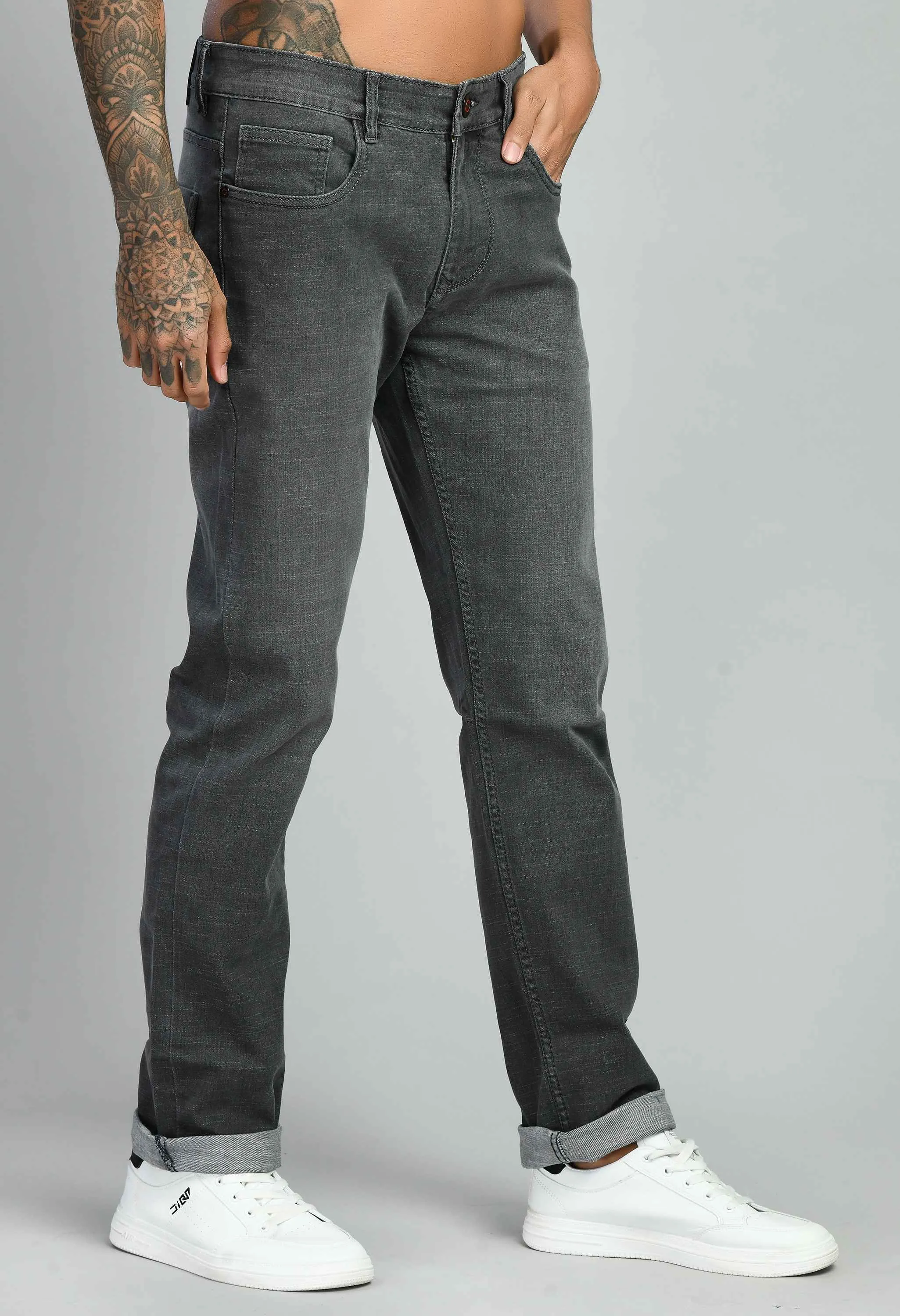 Men's Grey Black Straight Fit Jeans