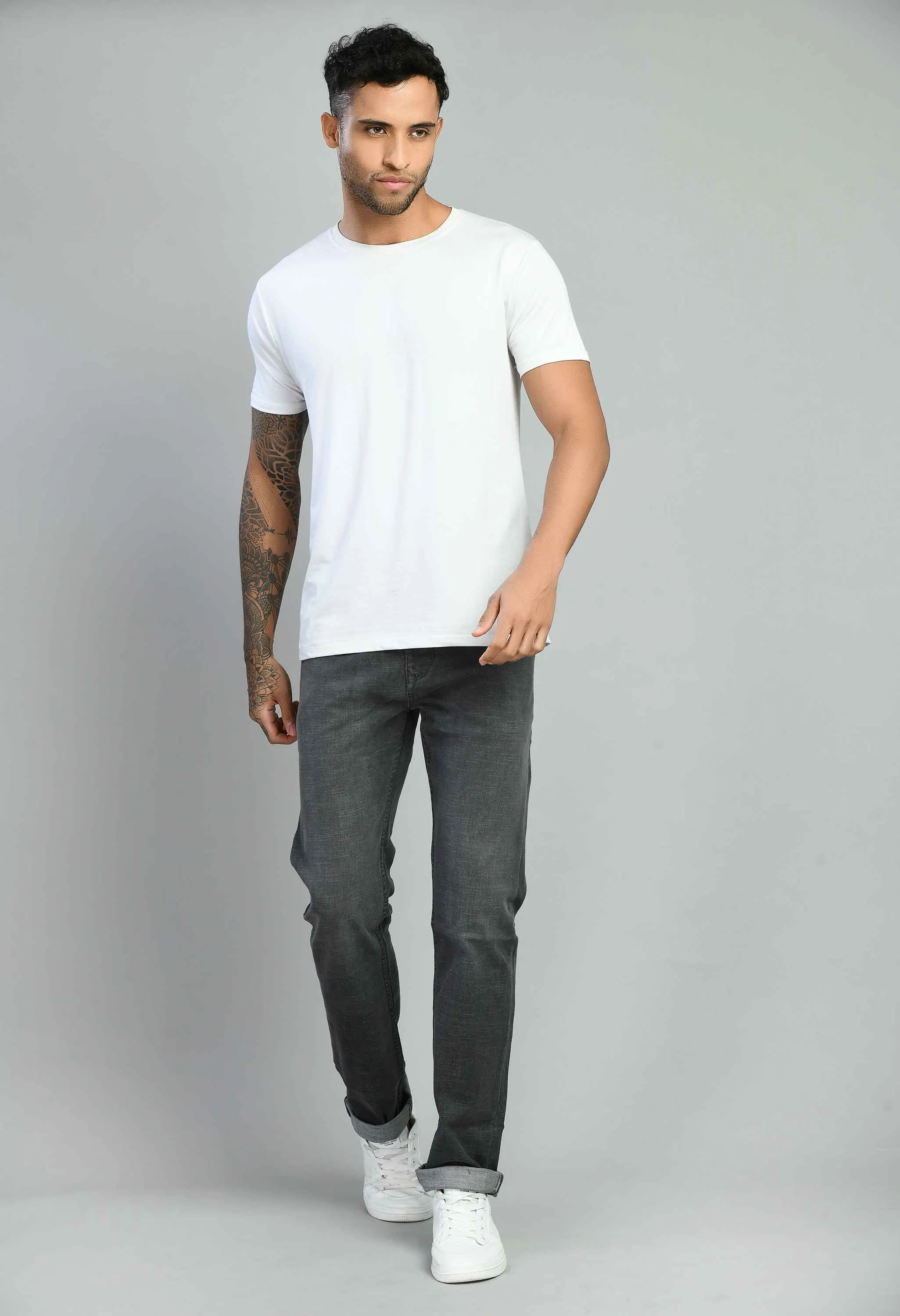 Men's Grey Black Straight Fit Jeans