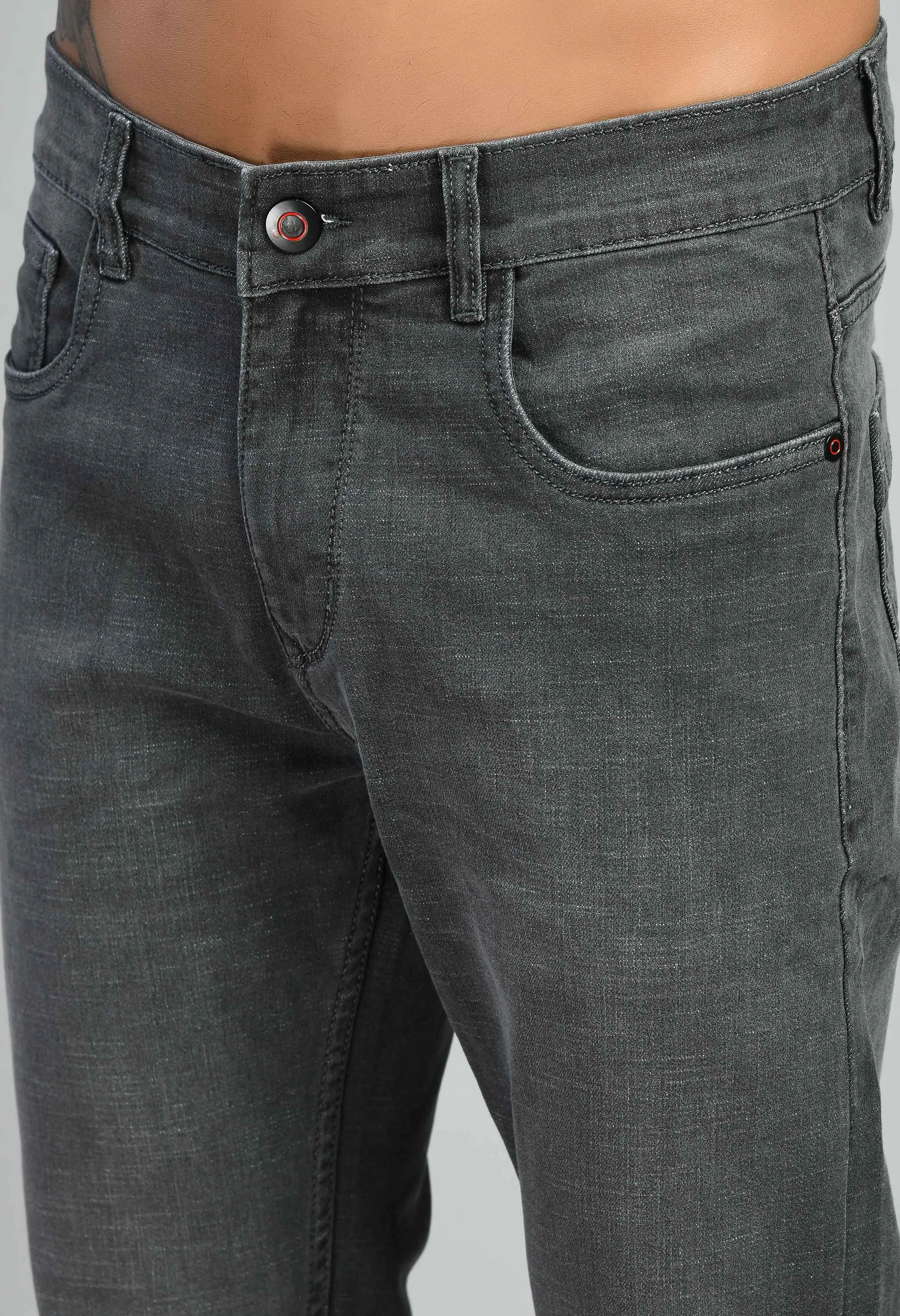 Men's Grey Black Straight Fit Jeans