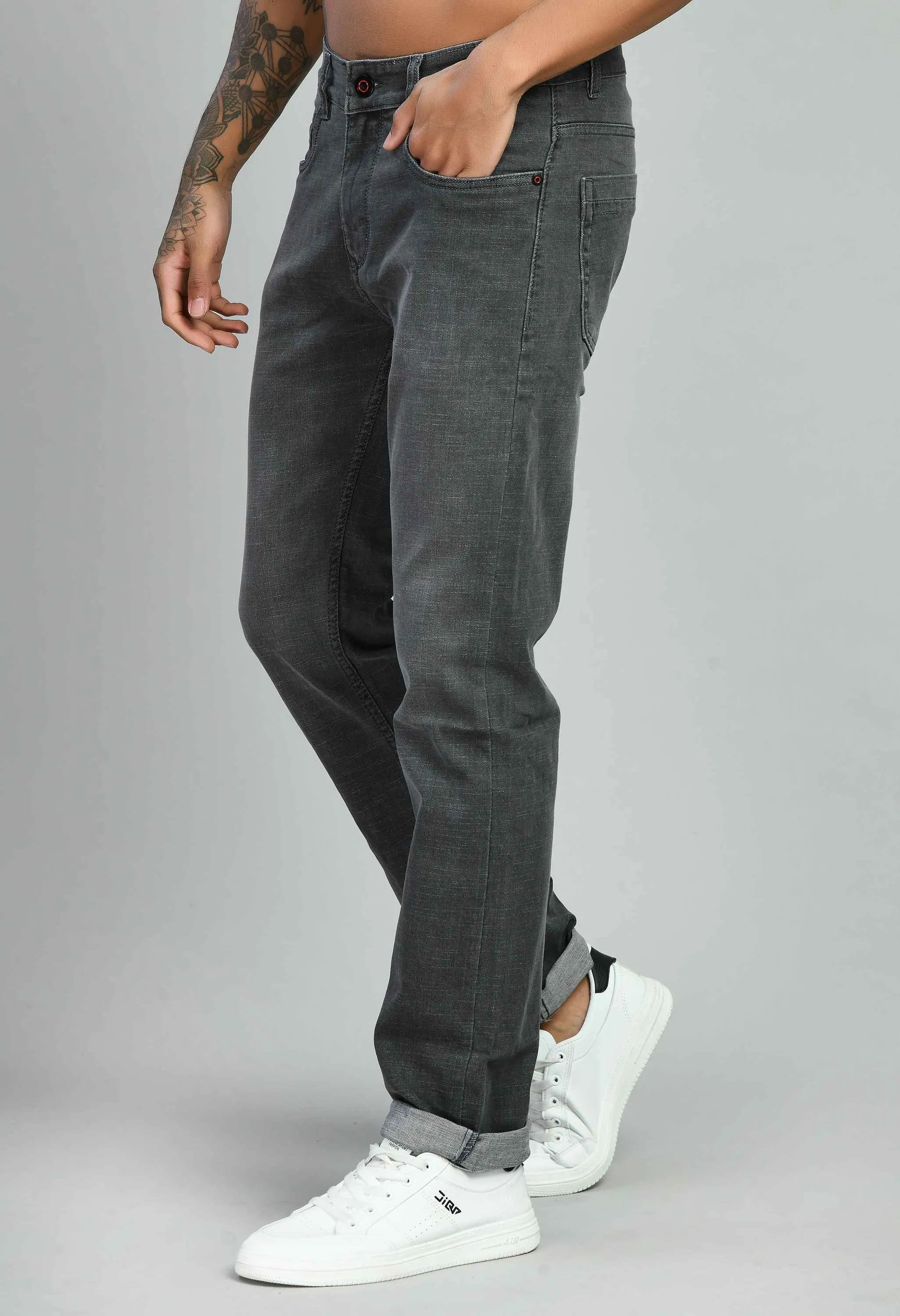 Men's Grey Black Straight Fit Jeans