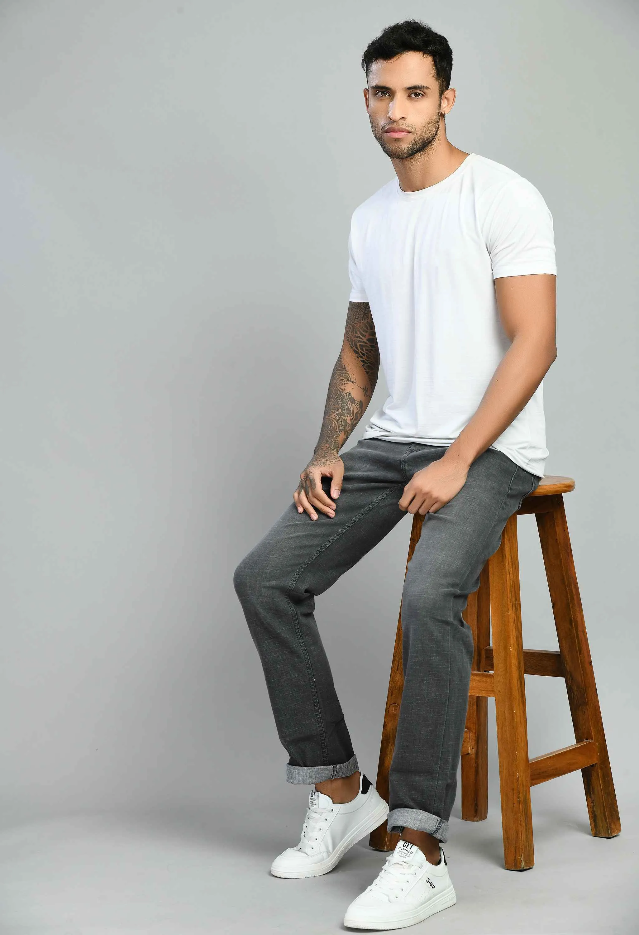 Men's Grey Black Straight Fit Jeans