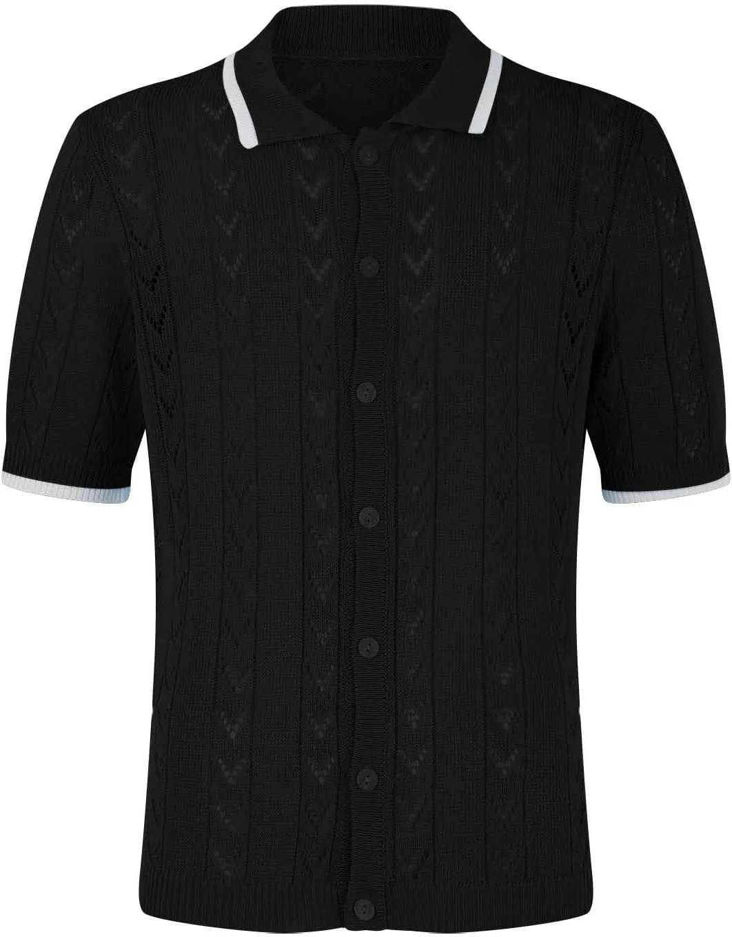 Men's Knit Openwork Shirt Button Down Short Sleeve Casual Top Breathable Solid Color Lapel Summer Holiday Loose Fit Beachwear