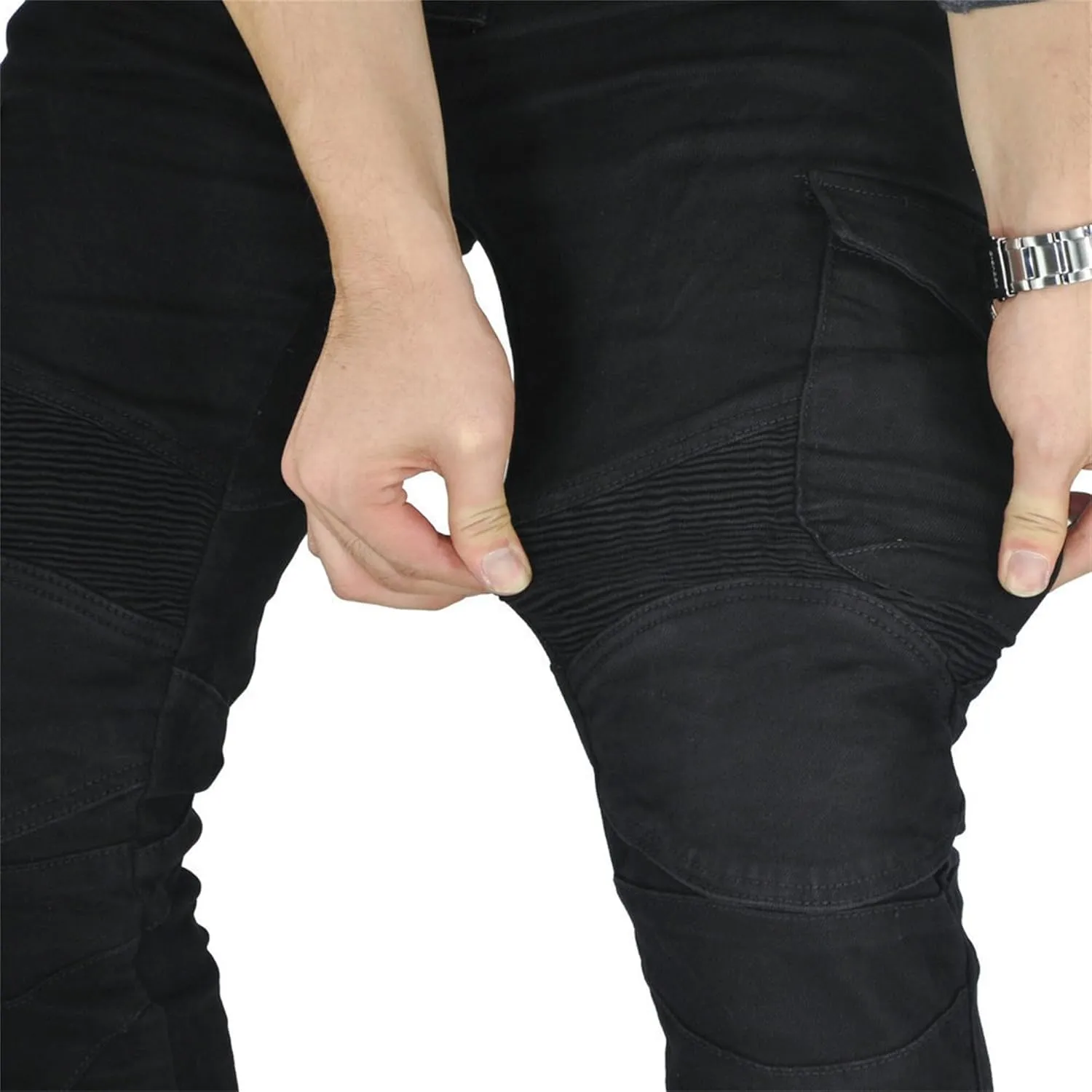 Men's Stretch Multi-Pocket Biker Jeans Slim Fit Vintage Denim Jeans Straight Leg Skinny Casual Cargo Jeans