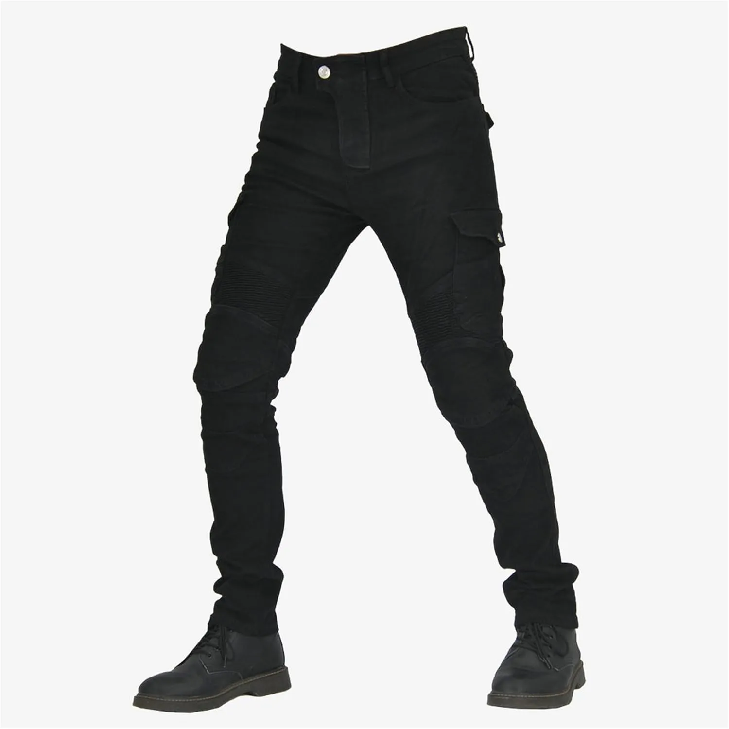Men's Stretch Multi-Pocket Biker Jeans Slim Fit Vintage Denim Jeans Straight Leg Skinny Casual Cargo Jeans
