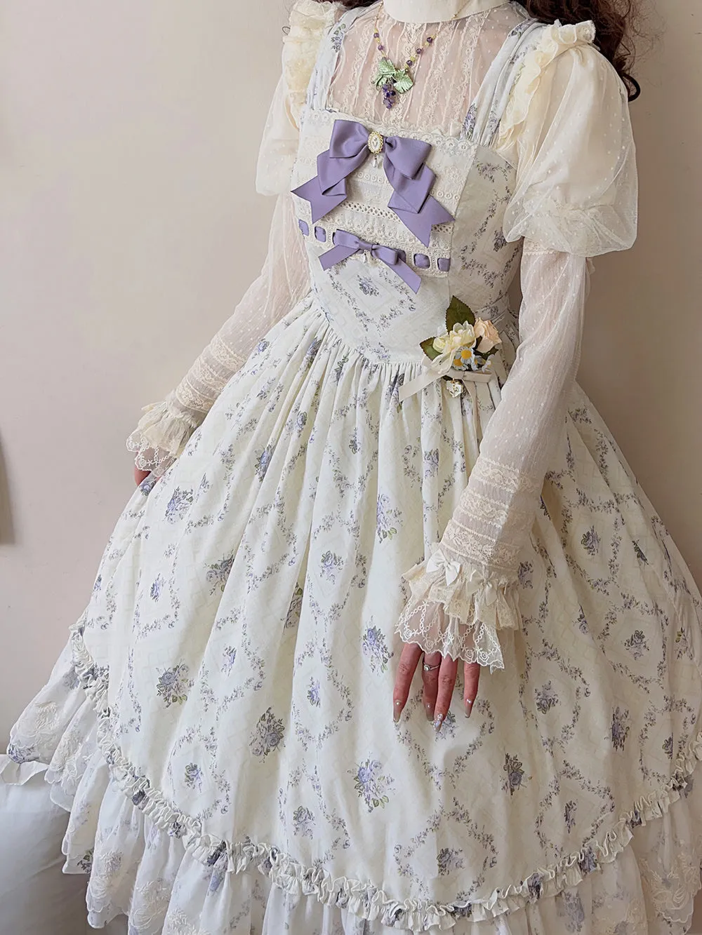 Miss Point~Kaleidoscope~Classical Lolita Shirt Dot Gauze Detachable Puff Sleeve Blouse Customized