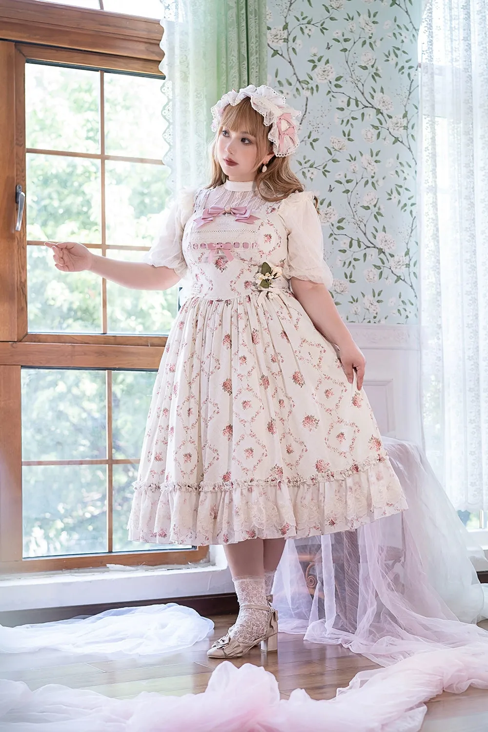Miss Point~Kaleidoscope~Classical Lolita Shirt Dot Gauze Detachable Puff Sleeve Blouse Customized