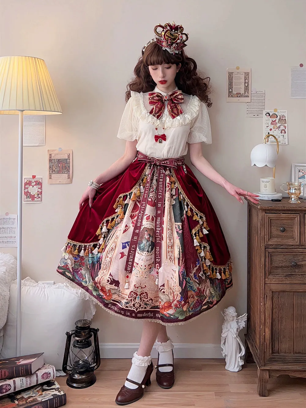 Miss Point~Kaleidoscope~Classical Lolita Shirt Dot Gauze Detachable Puff Sleeve Blouse Customized