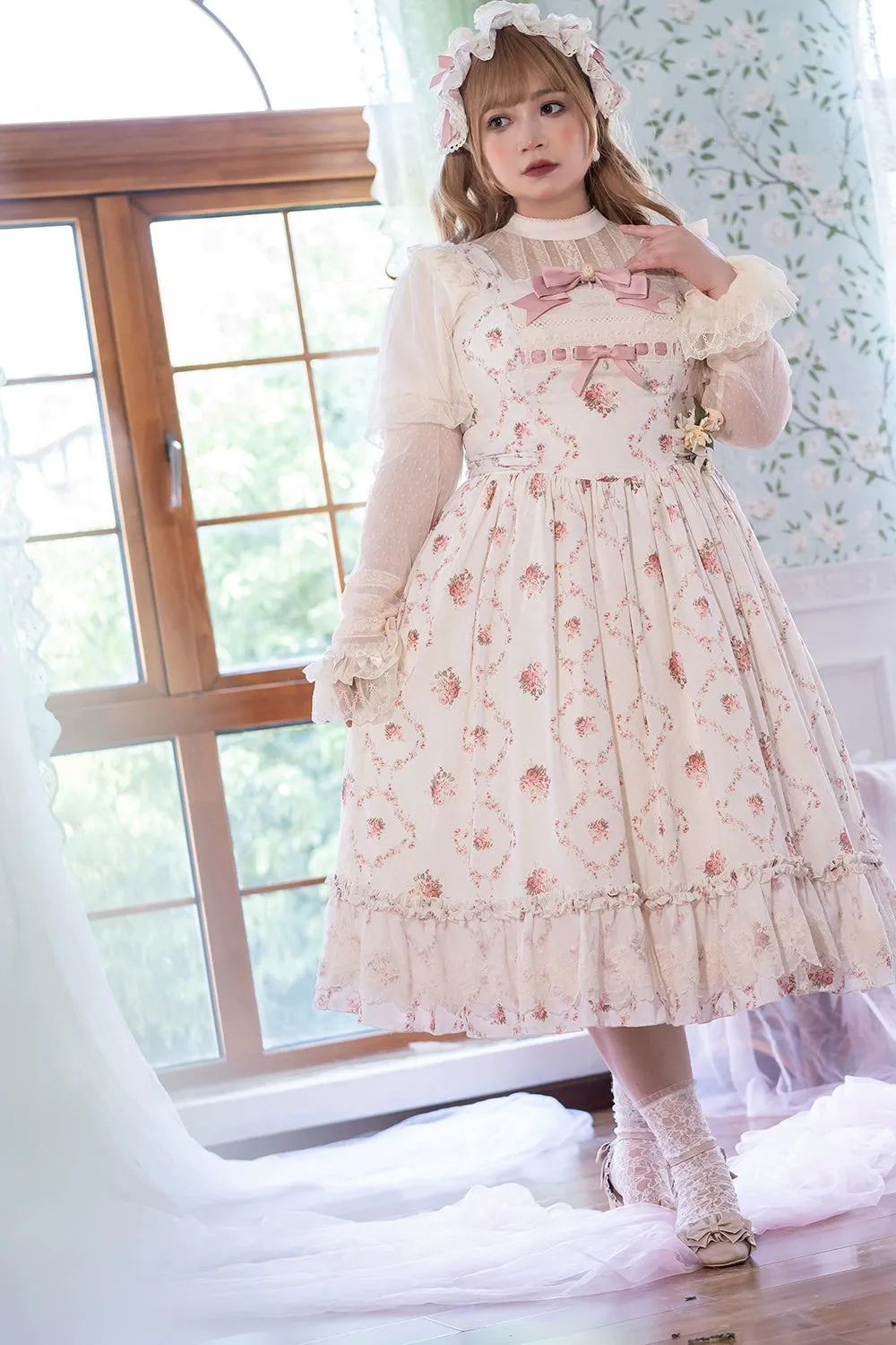 Miss Point~Kaleidoscope~Classical Lolita Shirt Dot Gauze Detachable Puff Sleeve Blouse Customized