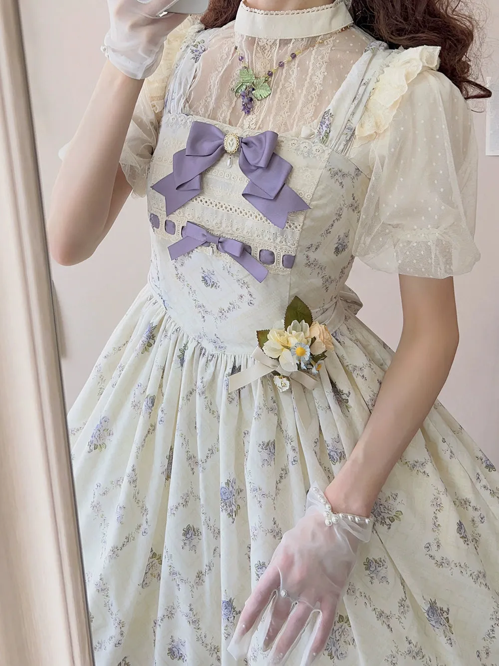 Miss Point~Kaleidoscope~Classical Lolita Shirt Dot Gauze Detachable Puff Sleeve Blouse Customized