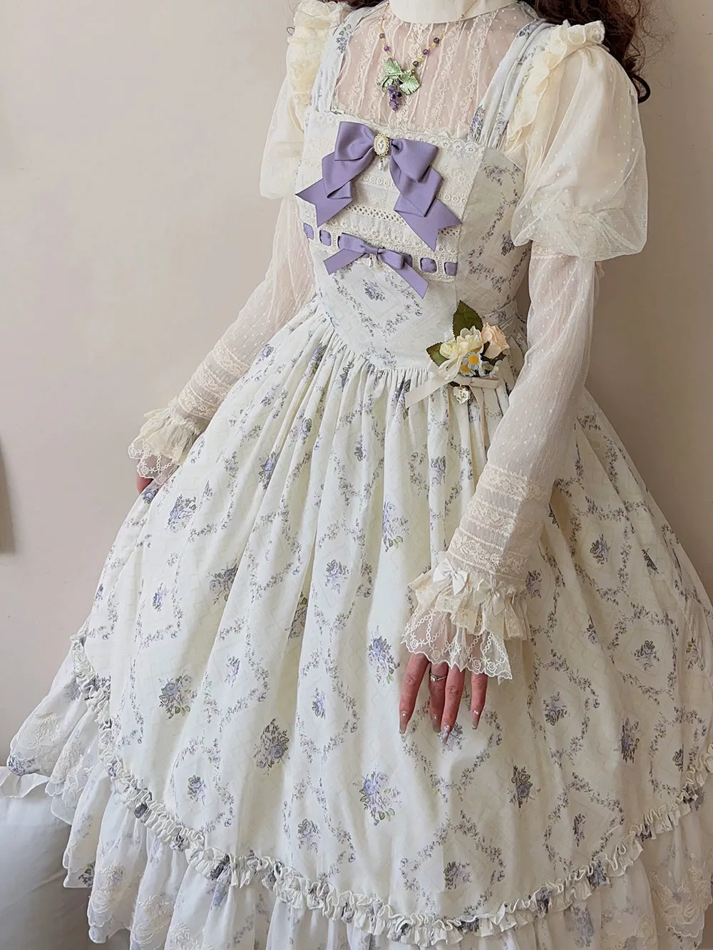 Miss Point~Kaleidoscope~Classical Lolita Shirt Dot Gauze Detachable Puff Sleeve Blouse Customized