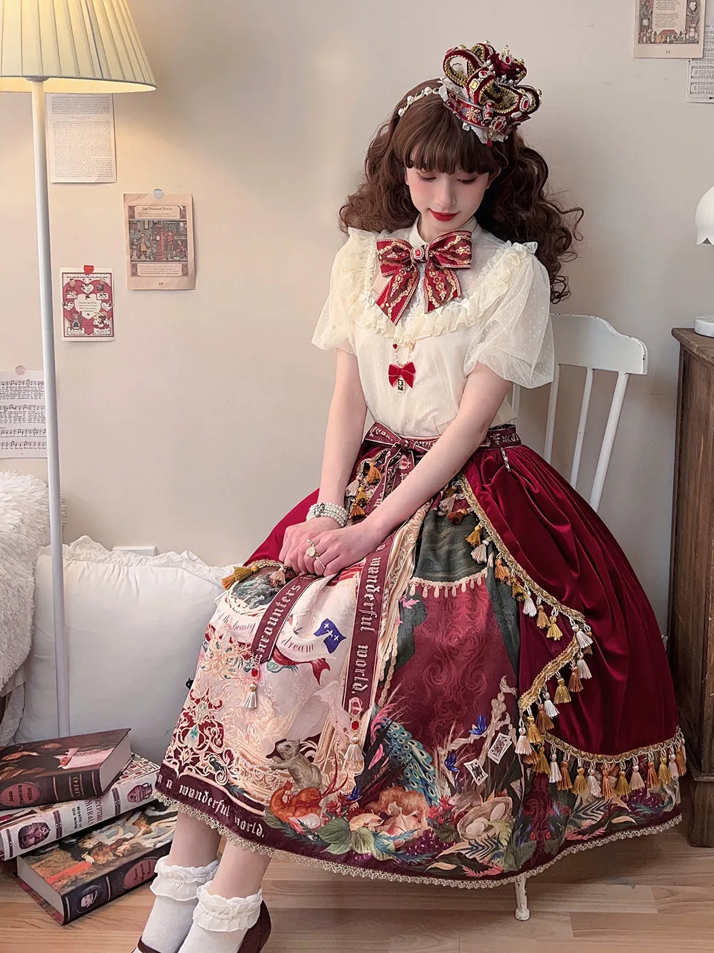 Miss Point~Kaleidoscope~Classical Lolita Shirt Dot Gauze Detachable Puff Sleeve Blouse Customized