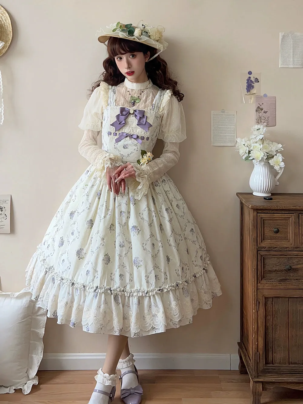 Miss Point~Kaleidoscope~Classical Lolita Shirt Dot Gauze Detachable Puff Sleeve Blouse Customized