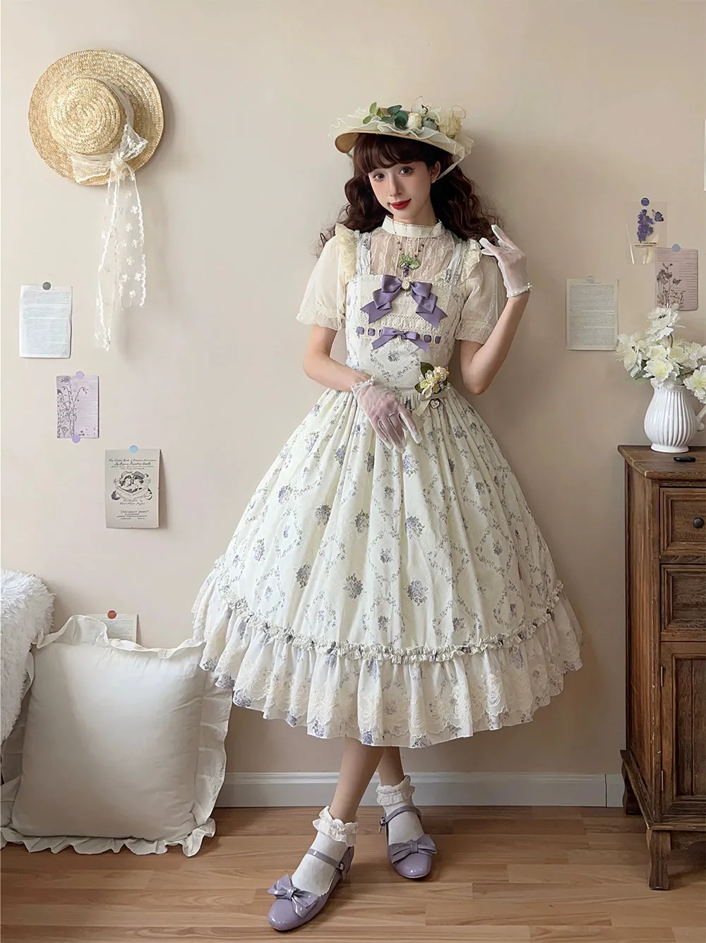 Miss Point~Kaleidoscope~Classical Lolita Shirt Dot Gauze Detachable Puff Sleeve Blouse Customized