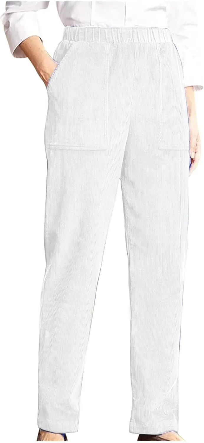 NATHGAM Corduroy Pants Womens Elastic High Waisted Pants Baggy Stretchy Straight Leg Pants Solid Comfy Trousers with Pockets