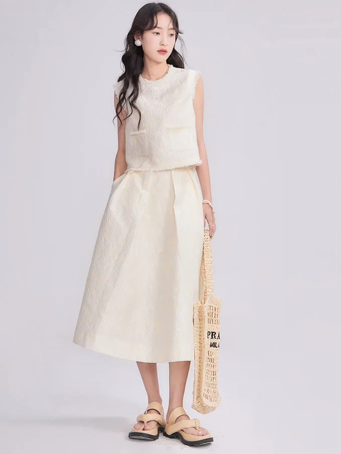 Natural Sleeveless Simple Chic Tops&Flare-Skirt