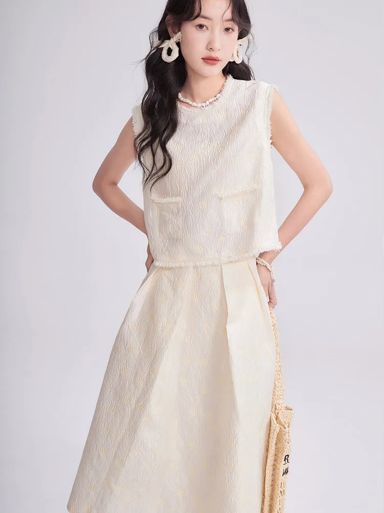 Natural Sleeveless Simple Chic Tops&Flare-Skirt