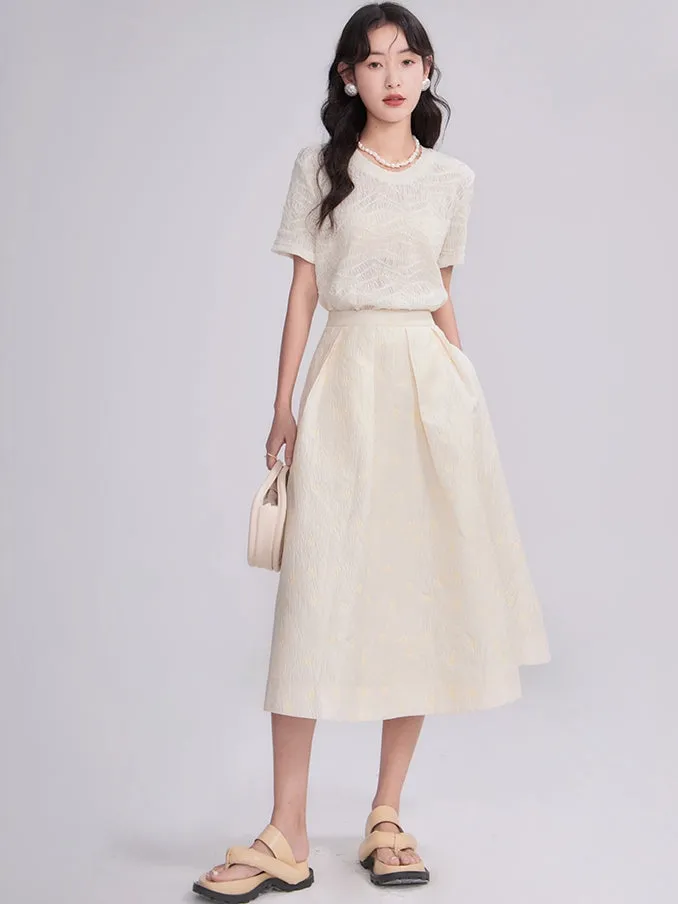 Natural Sleeveless Simple Chic Tops&Flare-Skirt