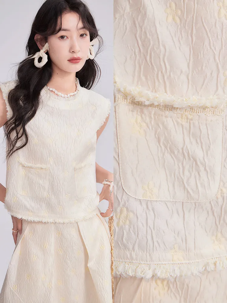 Natural Sleeveless Simple Chic Tops&Flare-Skirt
