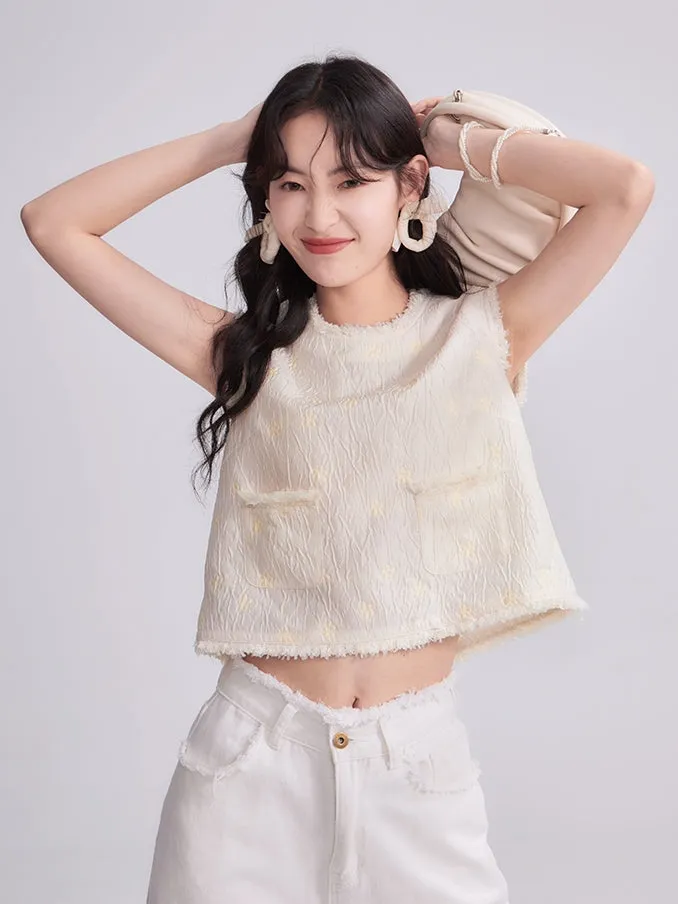 Natural Sleeveless Simple Chic Tops&Flare-Skirt
