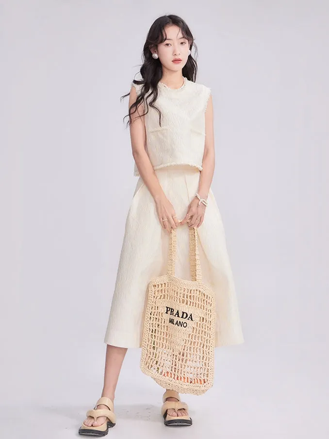 Natural Sleeveless Simple Chic Tops&Flare-Skirt