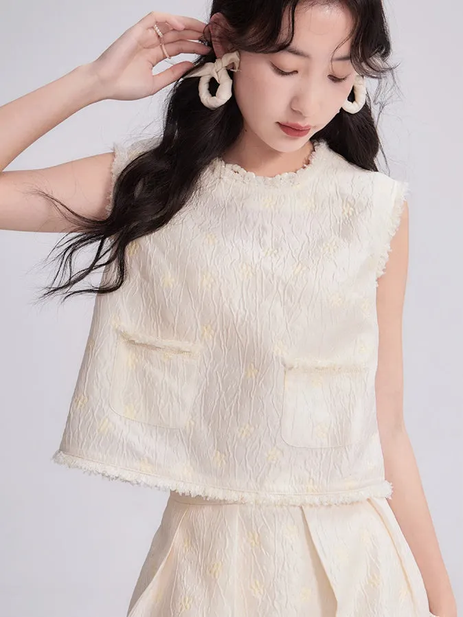 Natural Sleeveless Simple Chic Tops&Flare-Skirt