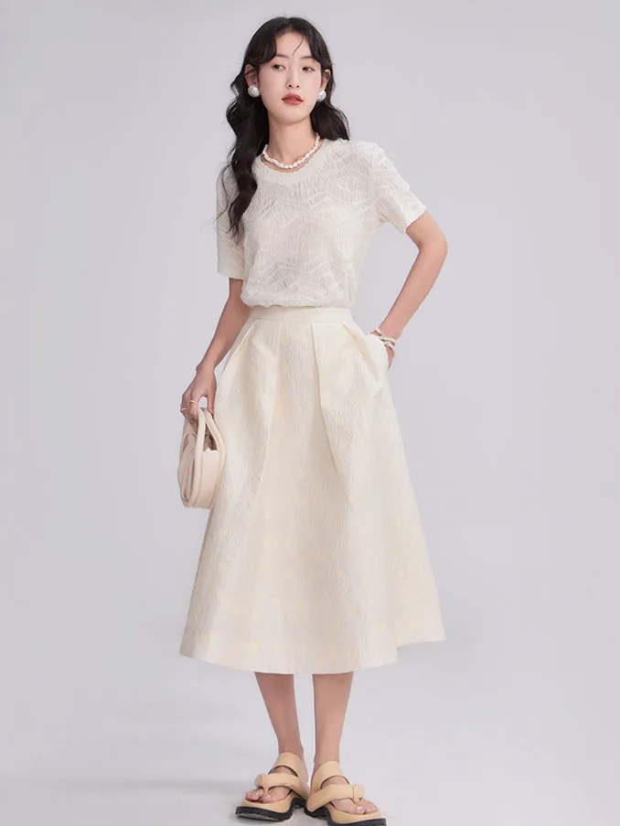 Natural Sleeveless Simple Chic Tops&Flare-Skirt