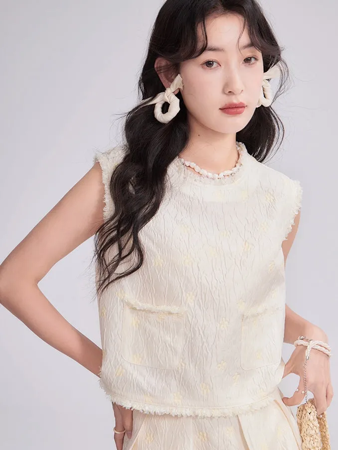 Natural Sleeveless Simple Chic Tops&Flare-Skirt