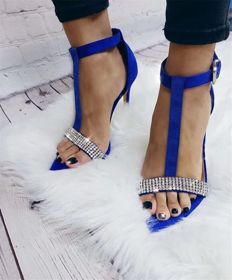 Open Toe T-tied Diamond High Heel Pumps Sandals