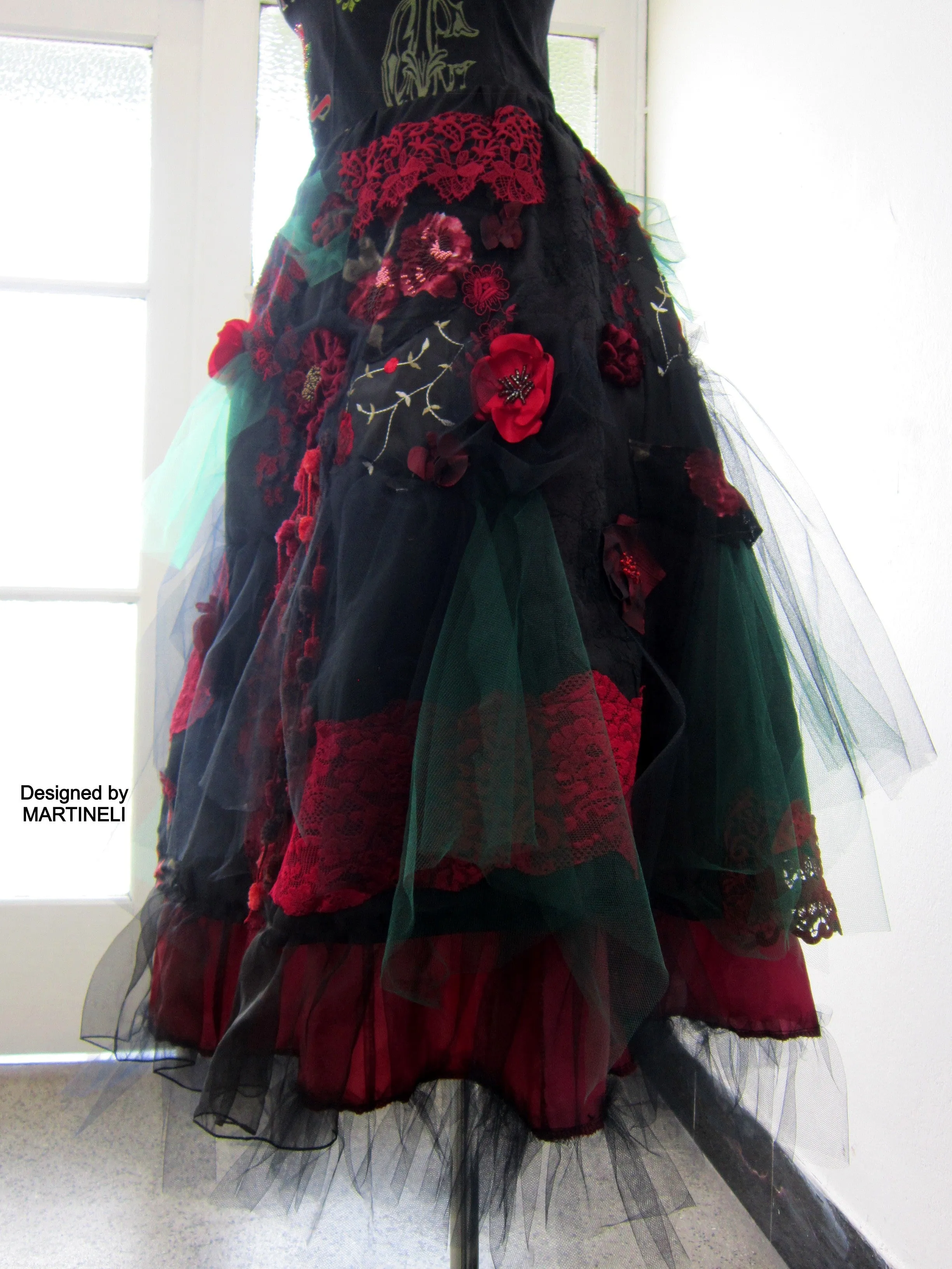 Plus Size Black Shabby Chic Long Skirt, Gypsy Embroidered Skirt,Long Wedding Skirt