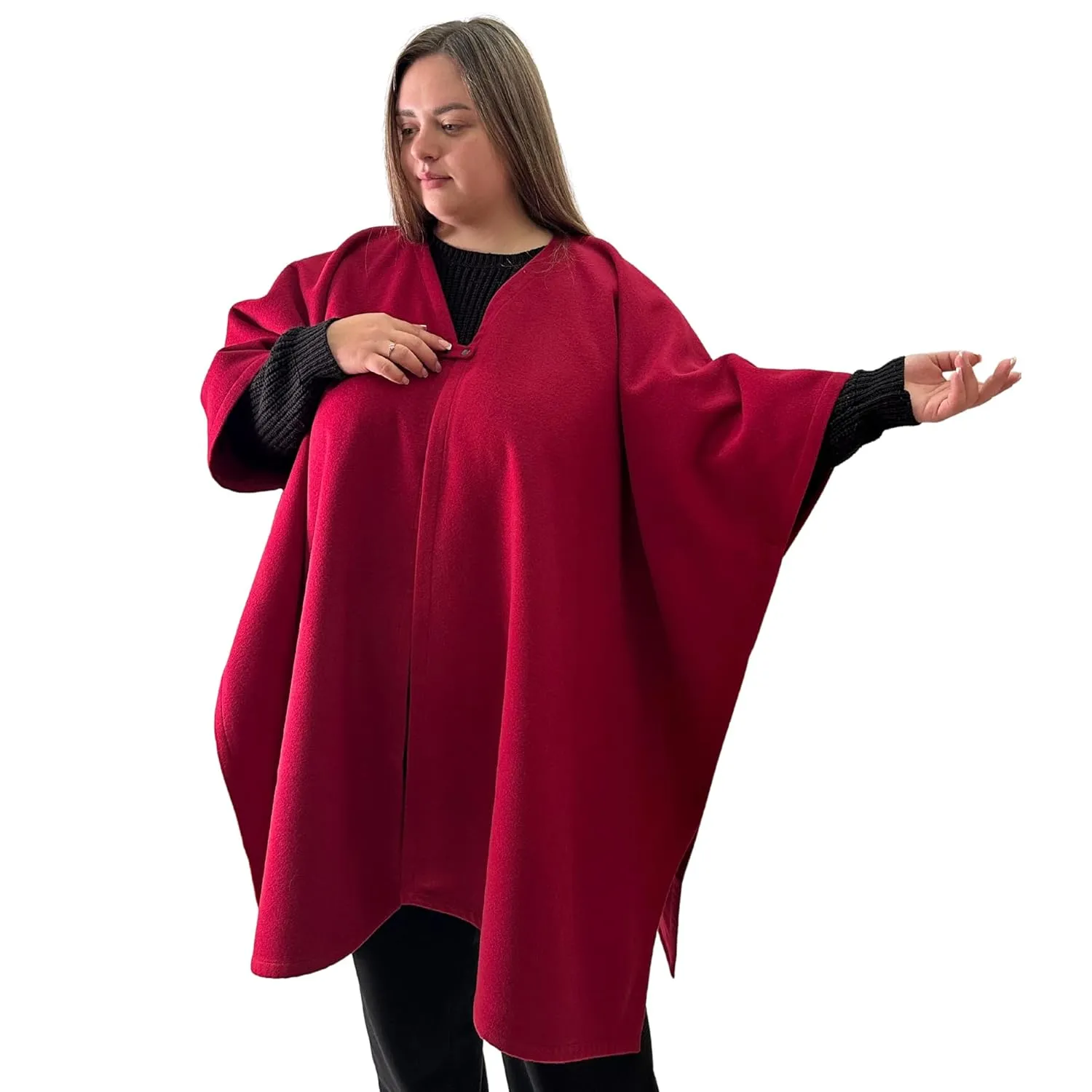 Plus Size Minimalist Long Womens Cherry Cape Coat  Woolen Poncho Cloak, Cashmere Wool Blend Cape