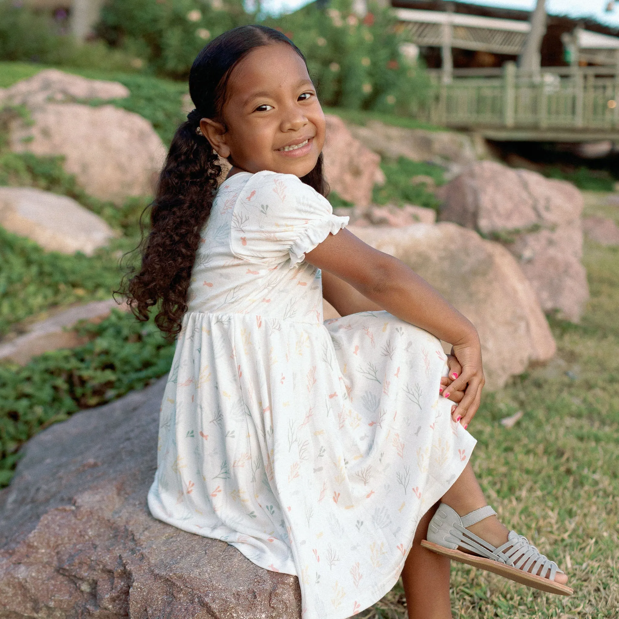Puff Sleeve Dress - Rainbow Reef