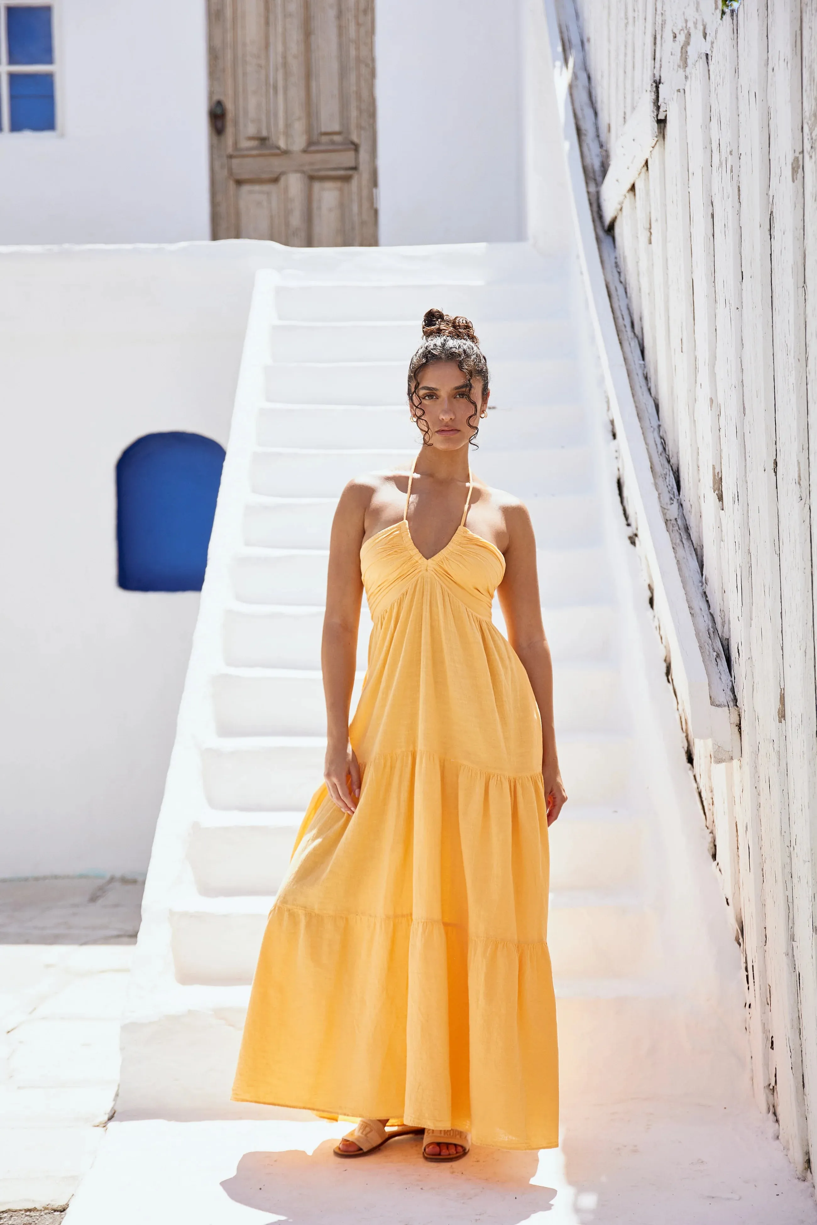 "The Ocean City" Tangerine Halter Flowy Maxi Dress