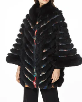 SILK REVERSIBLE GINGER RODGERS PONCHO IN BLACK AND FLORAL
