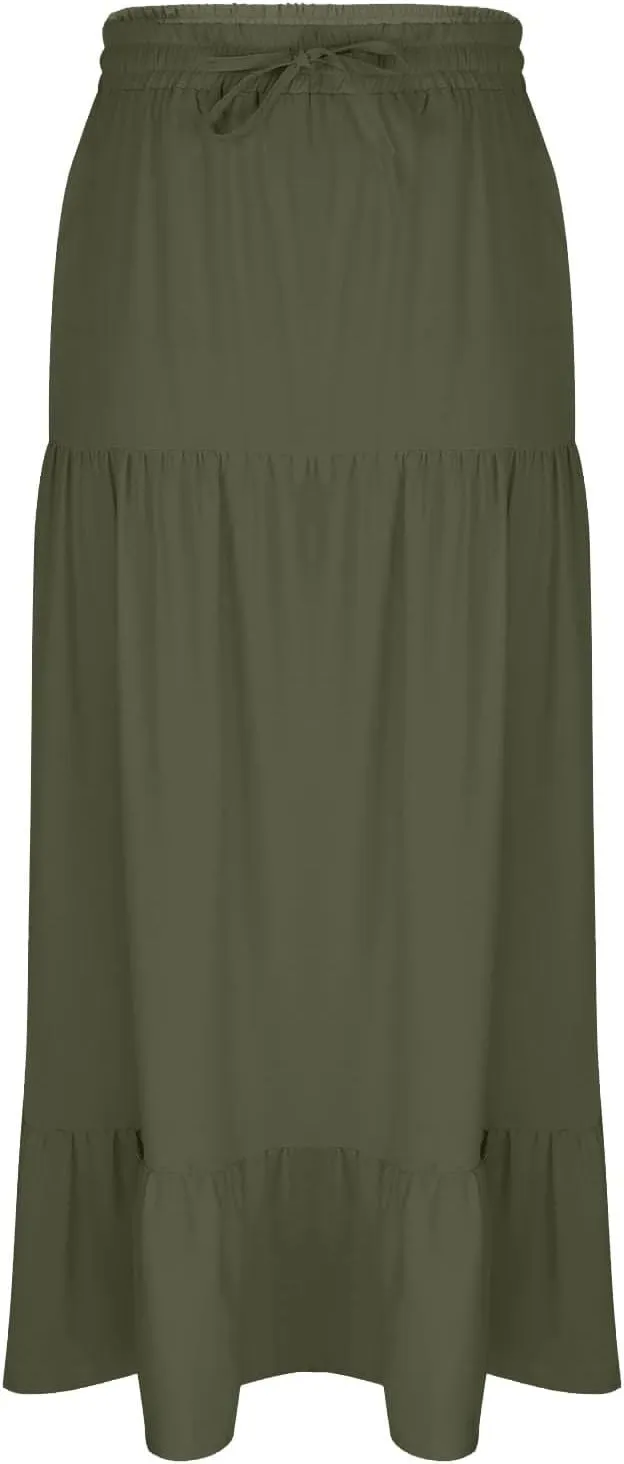 Skirt Sets for Women 2 Piece Ruffle Trim Off Shoulder Crop Tops Matching Slit Swing Skirts Beach Boho Outfits