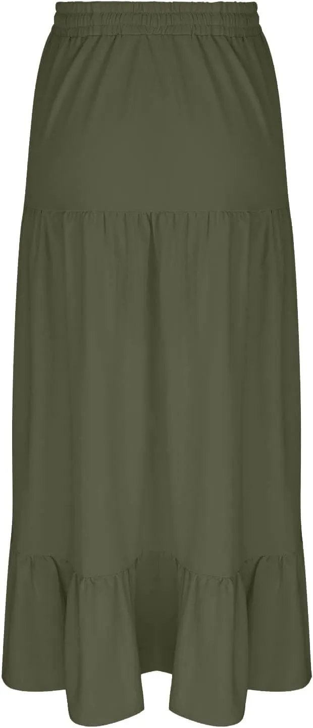 Skirt Sets for Women 2 Piece Ruffle Trim Off Shoulder Crop Tops Matching Slit Swing Skirts Beach Boho Outfits