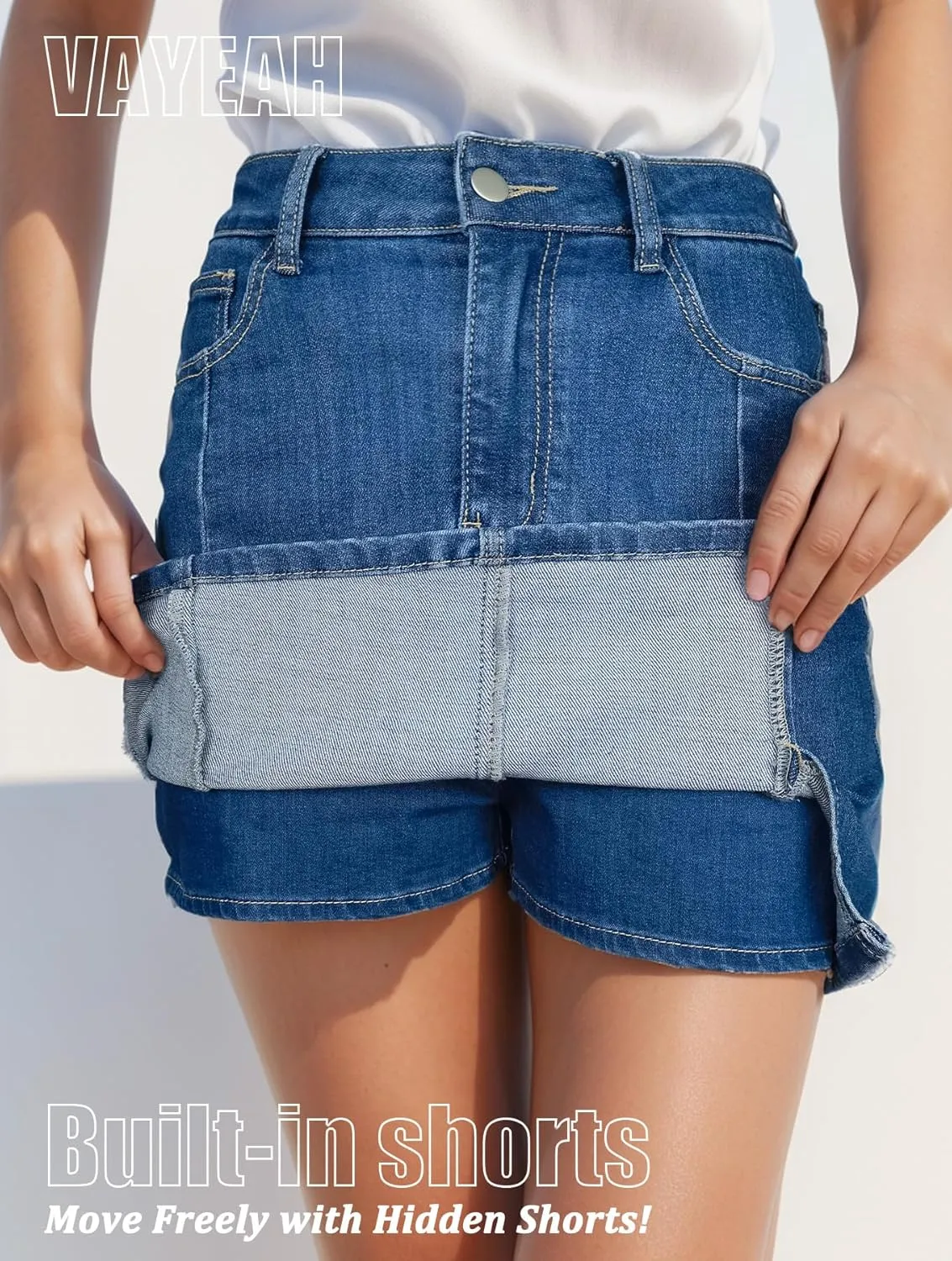 Skorts Skirts for Women Denim Mini Skirt High Waisted Slit Skirt with Pockets Womens Wrap Jean Skirt with Shorts