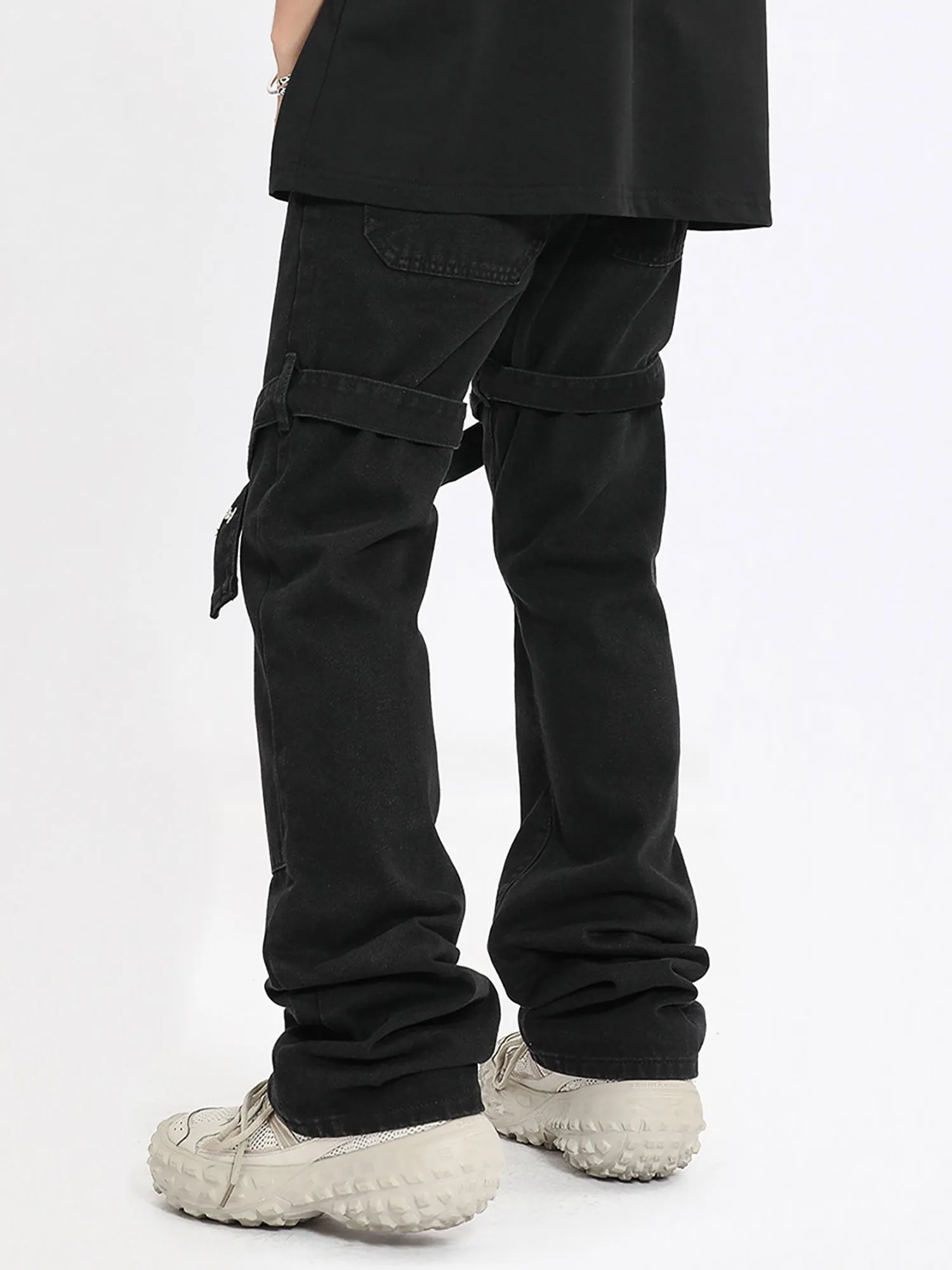 Sneakerhill High Street Strappy Straight Leg Casual Work Jeans - 2018