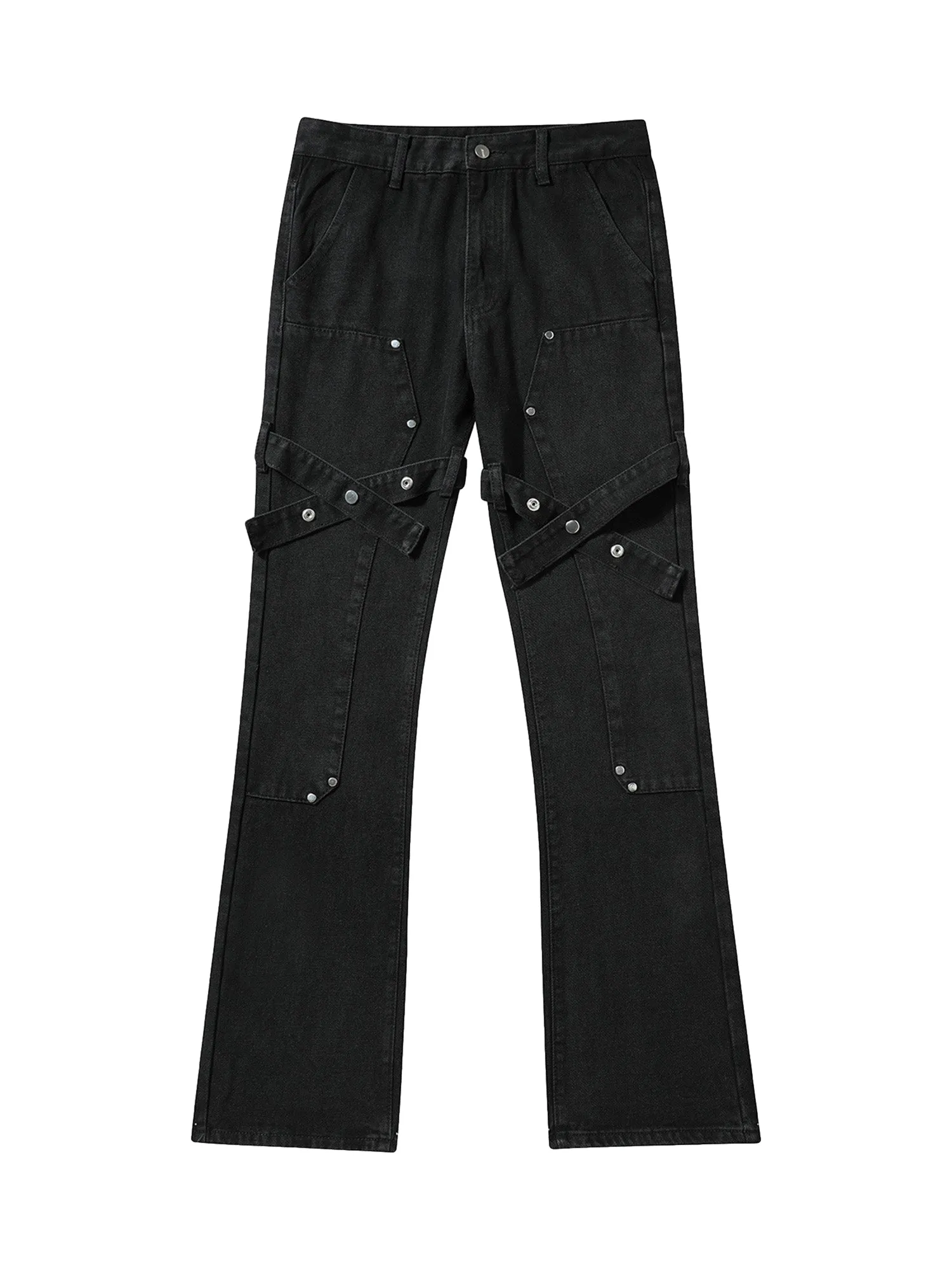Sneakerhill High Street Strappy Straight Leg Casual Work Jeans - 2018