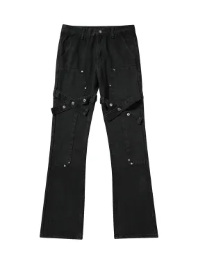 Sneakerhill High Street Strappy Straight Leg Casual Work Jeans - 2018