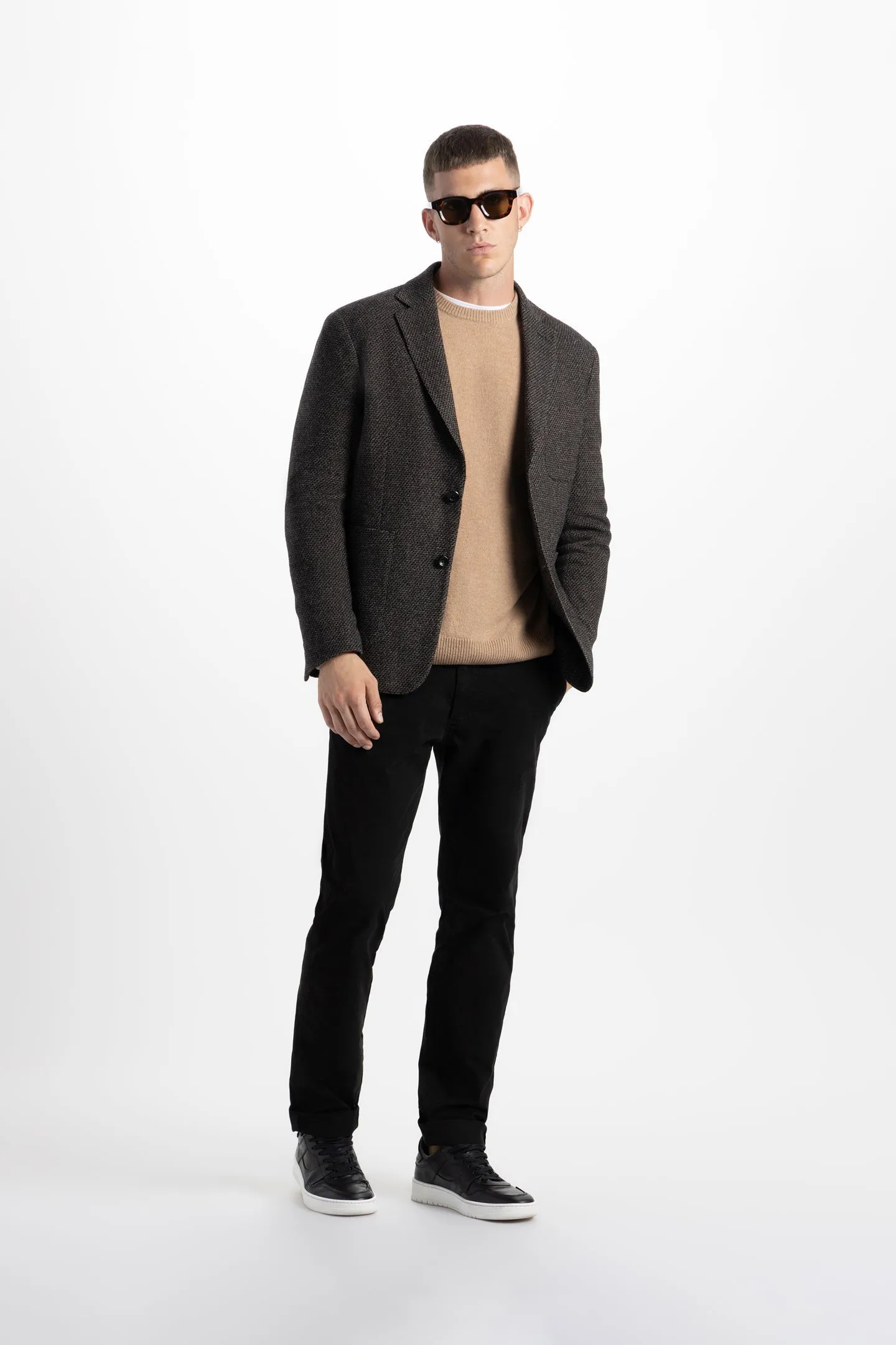 Soft Cloth Blazer in Wool - Camel Black